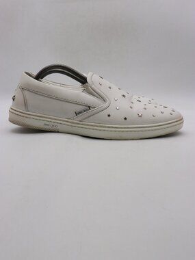 Jimmy Choo Grove Men's EU 47 White Leather Star-Studded Slip-On Sneakers Italy